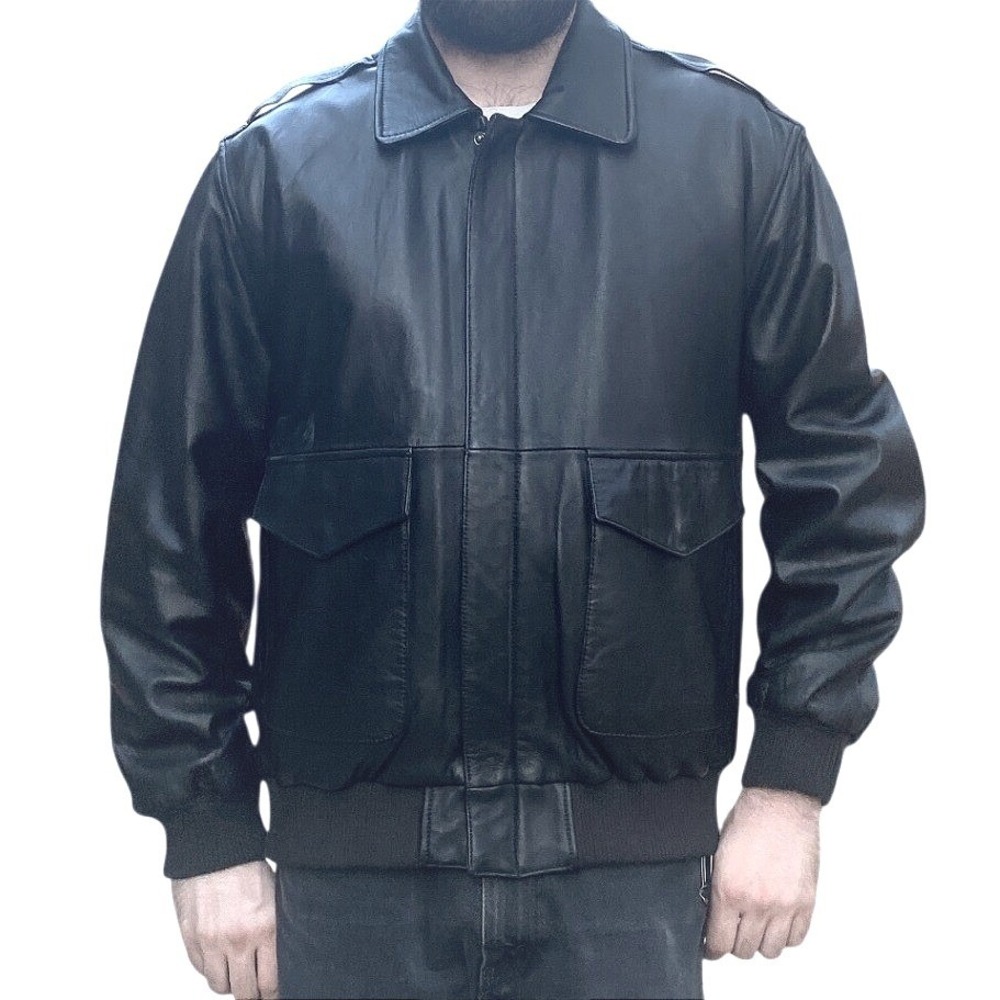 A-2 Flight Jacket XL Black Lambskin Leather Bomber WWII B-17 Map Lining